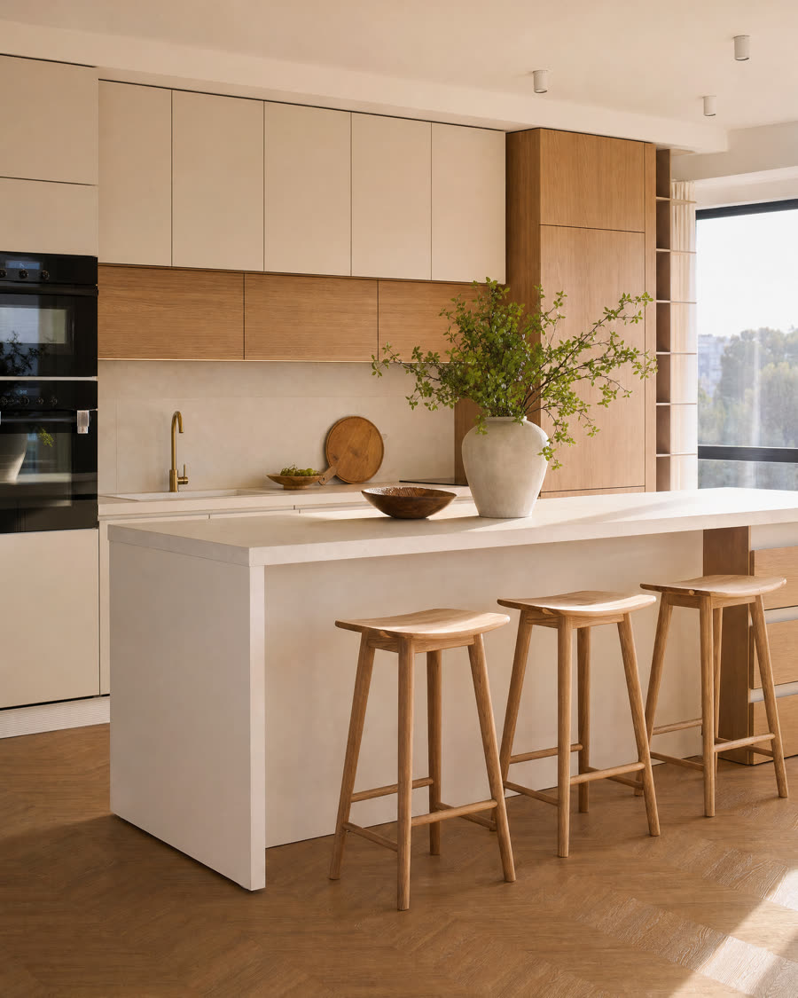 Bucătărie la comandă, finalizată, într-un apartament luminos